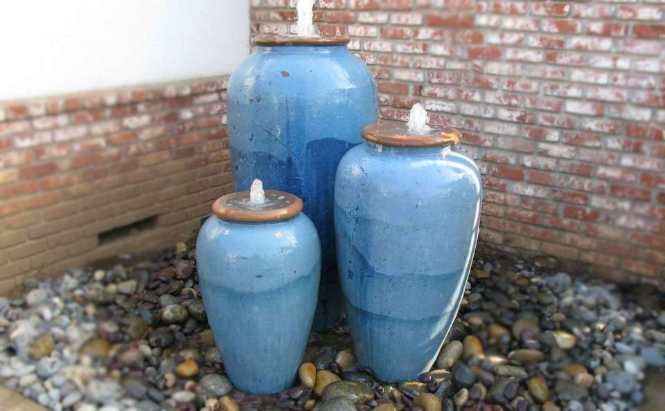 Blue pot fountain bubbler set